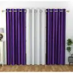 GOYCORS Purple and White Solid Polyester Long Door Curtain 9 Feet (Pack of 3)
