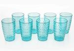 Darkpyro (Pack of 8) Diamond Pattern Plastic Water Juice Milk Beer Glasses Glass Set Water/Juice Glass  (300 ml, Plastic, Blue)