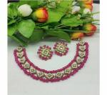 Gyaan Jewels Handmade Gold Plated Glass Earring and Necklace Set Pink (Women, Girls) Free Size