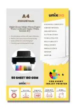 Unixaa A4 Size 180 GSM High Glossy Inkjet Photo Paper For Every Inkjet Printer (50 Paper Sheet White)