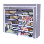 Eco Shopee 12 Fancy Layer Collapsible Wardrobe Almirah Portable Cloth Rack Foldable Cupboard for Clothes Storage Organizer Shelves Non Woven Fabric and PP Plastic Storage Unit (Self Assemble) (12L , Grey)