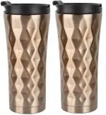 Baskety 500ml Stainless Steel Wine Tumblers, Insulated Wine Tumbler, Double Wall Insulated Wine Glass (Gold, Pack of 2)