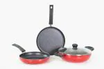 Butterfly Red Aluminium Rapid Non Stick Cookware Induction Base (Set Of 3)