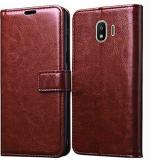 Mintak Samsung Galaxy J2(18) Brown Thermoplastic Polyurethane Scratch Resistant and Shockproof Mobile Flip Cover