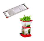 First Front Stainless Steel Chilly Cutter Cutter With Stainless Steel Jumbo Slicer Multipurpose Potato/Onion Slicer and Vegetable Slicer and, Multicolour, Pack of 2