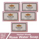 Herbal Khadi NATURAL ROSE WATER HANDMADE SOAP exotic fragrances Glowing Skin & Body Glycerin, Moisturisation For Men & Women (Pack of 5) (625 g)