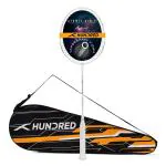 Hundred White, Navy Carbon Fibre Atomic Air 77 Strung Badminton Racket With Full Cover - One Size