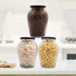 Big Pot Kitchen Storage Glass Jars and Containers with Airtight Black Metal Lid