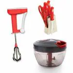 ODD M EVEN High Quality Black Power Free Hand Blender and Wooden Knife with Scissor (Pack of 3)