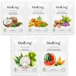 Masking Facial Sheet Mask Coffee, Neem, Saffron, Algae & Watermelon Bamboo Sheet Based Ideal for Women Men Combo Pack of 5