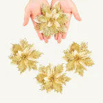 SpecialYou.in Pack of 4 Artificial Poinsettias Golden Flowers for Christmas Tree Decoration, Wall, Door, Wreath, Home Decoration, Christmas Decorations Items