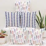 STITCHNEST Blue Floral Printed Cotton Canvas Cushion Covers, Set of 5 ( 24 x 24 Inches )