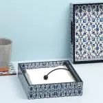 DULI Handmade Decorative Blue and White Moroccan Engineered Wood Paper Napkin Holders - 19 x 19 cm