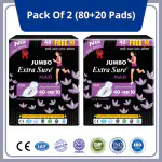 JUMBO EXTRA SURE MAXI CARE 320MM (XXXL) SANITARY NAPKINS 2 PACK OF 80+ 20 PADS
