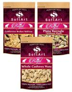 SoftArt Royal Californian Broken Walnuts , Pistachios Kernels & Whole Cashews Nuts Vacuum Pack - (Pack of 3, 250 g Each)