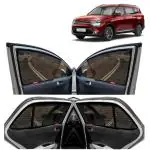 Kingsway Car Magnetic Sun Shades Curtains for Kia Carens, Model Year : 2022 Onwards, Half Cut in Front Window with Rear Windshield, Color : Black, Cotton Mesh, Complete Set of 7 Piece