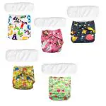 Babique Multicolor Diaper Nappy with White Insert 5 Each 0-2 Years (prt5pnk+ 5intwht)