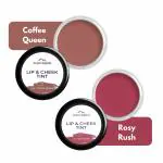 Aravi Organic Lip and Cheek Tint - With Goodness of Vitamin E & Candelila Wax - Nourishes & Hydrates Dry Chapped Lips, Blush & Eyeshadow For All Skin Types - 8 gm Each (Coffee Queen & Rosy Rush)