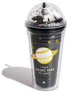 Toyshine Astronaut Glitter Water Bottle Tumbler Sipper Cup, Reusable Plastic Cup with Lid - 480 ML - Black