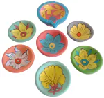 Colourful Clay Diyas for Diwali Decoration with Cotton Wicks Set of 6 + 1 Gujrati Diya(DIYA-PT6)