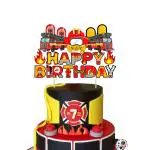 Zyozique Fire Truck Birthday Decoration Supplies Kit, Fire Happy Birthday Fireman 1 Pcs Cake Topper for Kids Firefighter Theme Party Baby Shower (Cake Topper)
