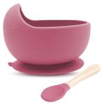 BabyHop Silicone Baby Feeding Bowl & Spoon (Purple) Suction Bowl&Soft Spoon BPA Free Tableware, Infant Training Eating Utensils