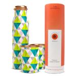 Eb-Everything Beautiful Copper Teal Green Geometric Water Bottle With Glass Set In Printed Geometric Standard Design - 1 L