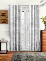 Cortina Plain Velvet Room Darkning Door Curtain (White Grey) With Eyelet-(7Ft)