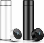 Home Helper Stainless Steel Smart Water Bottle With LED Temperature Display Perfect For Hot And Cold Drinks Steel Insulated 24 Hours Double Wall Vacuum Water Thermos 500Ml (Black & White - Pack Of 2)