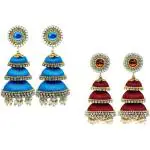SANJ JEWELRY FASHION COMBO TWO PAIR THREE STEP JHUMKA