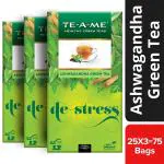 TE-A-ME Ashwagandha Healthy Green Tea, 75 Tea Bags (Pack of 3 Boxes - 3 X 25 Tea Bags) | Herbal Tea | 100% Natural Ingredients - Green Tea, Ashwagandha, Licorice Root, Tulsi (Basil), Ginger (Adhrak), Turmeric (Haldi), Moringa, Amla, Brahmi, Triphala