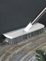 Homezy Adjustable Floor Scrub Brush with Long Handle, 2-in-1 Stiff Bristle Scrubber and Squeegee, Perfect for Cleaning Deck, Bathroom, Tub, Tile, Grout, Kitchen, Swimming Pool, Patio, Garages