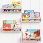WooDinto Kids Bookshelves for Room Set of 4, Floating Nursery Wall Deocr, 18 Inches Long Wall Mounted Bookshelf for Toddler Kid Child Teens Bedroom (Pink)