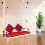 Curio Centre White Vintage Double Seater Swing Chair with Back Cushion For Adults 104 x 48 x 163 cm