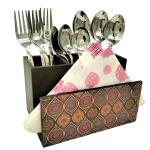 Appeasy Brown Wooden 4 Compartment Utensil Holder Andnapkin Holder