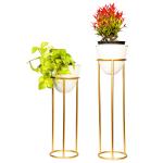 Metal Planter (Iron) Golden Color Stand & White Oval Shape Pot, Set of 2 Sizes,