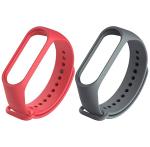 Estrenar Mi Band 3 Strap - Mi Band 4 Strap Original Soft Silicone Adjustable Replacement Wristband Straps, Belt, Bands for Xiaomi M3 & M4 Fitness Band (Dark Grey, Red - Pack of-2)