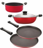 Nirlon Red Non-Stick Aluminium Gas Compatible Kitchenware Set 4 pcs