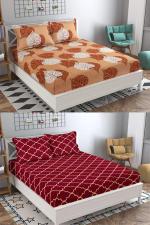 VORDVIGO Glace Cotton 220 TC Double Bedsheets Combo Pack of 2 Bedsheets with 4 Pillow Covers_Size- 90*90 inch (Multicolor)