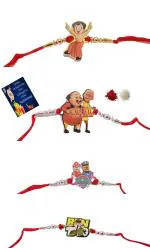 Kavim Kids Rakhi (Bheem, PAW Petrol,BENTen, MotuPatlu 4 Set Kids rakhi n Greeting , Roli)