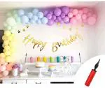 SpecialYou.in Pastel Rainbow theme Birthday Decoration items pastel balloons for party for kids baby boy , girl birthday , DIY Combo Set with Air balloon Pump, yellow, blue , green , pink , purple peach colour ballon - 54 pc