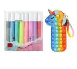Jellify Multicolor Silicon Unicorn Shaped Colorful Pop It Pouch, Floating Pen Stationery Pouch And Magical Water Painting Pen For Kids