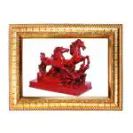 Hawai Feng Shui Vastu Remedies Wooden Framed Red Two Running Victory Horses Photo for Home Office Business Place SFDI209GLDFRM