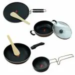 SMART FLAME 4-Piece Non Stick Cookware Set - Non Stick Deep Kadai with Glass Lid, Fry Pan, Tadka Pan & Delux Dosa Tawa | 5 Layer Coating | Extreme Durability & Non-Stick | 2 Years Warranty