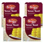 BFP SHAGUN Kesar Bati 4Kg (1Kg Pack of 4) | Authentic Indian Sweet Rich Flavor, Creamy Texture Kesar Bati | 20 Pieces In 1 Tin with Sweet Syrup | Made with Sugar, Milk Solid | Saffron Flavor Shagun