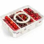 ABOUT SPACE Plastic Fridge Organiser - 4 Partition Fridge Containers For Storage With Lid & Handle Airtight Kitchen Veggies Nuts Snack Tray For Serving With Lid (L31 X B24 Xh7Cm), Transparent