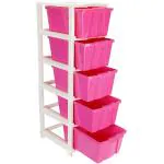 Joyful Studio 5 Xl(Extra large), Modular Drawer, Virgin Plastic for Home, Office, Parlor, School, Doctor, Home and Kids, Product Dimension when assembeled (31cmx39cmx98cm), Colour Pink