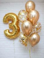 SPECIALYOU.IN 3rd birthday decoration items with 3no. Gold Foil Balloons & Gold Chrome and confetti Balloons, Reusable Balloons Decoration for Baby Boys & Girl, Birthday decoration items