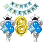FANEX Solid Paper 8th Happy Birthday Balloons Decoration Kit Items Combo 4 Star Foil Balloons, 10 Latex Balloons, 1 Banner and 1 Number Foil Balloon