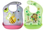 Cuteably Multicolor Baby Bibs With Soft Plastic Food Catcher Waterproof Reusable And Washable